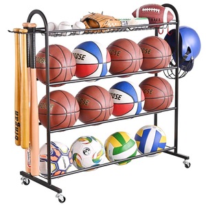 Organizador de bolas rodantes de acero Soporte de almacenamiento de bolas de garaje con estantes de exhibición de baloncesto - Product Image 1