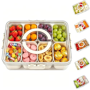Boîte à collation en plastique au design classique, compatible lave-vaisselle et micro-ondes, pour la cuisine et le camping, plateau de service compartimenté avec couvercle - Product Image 1