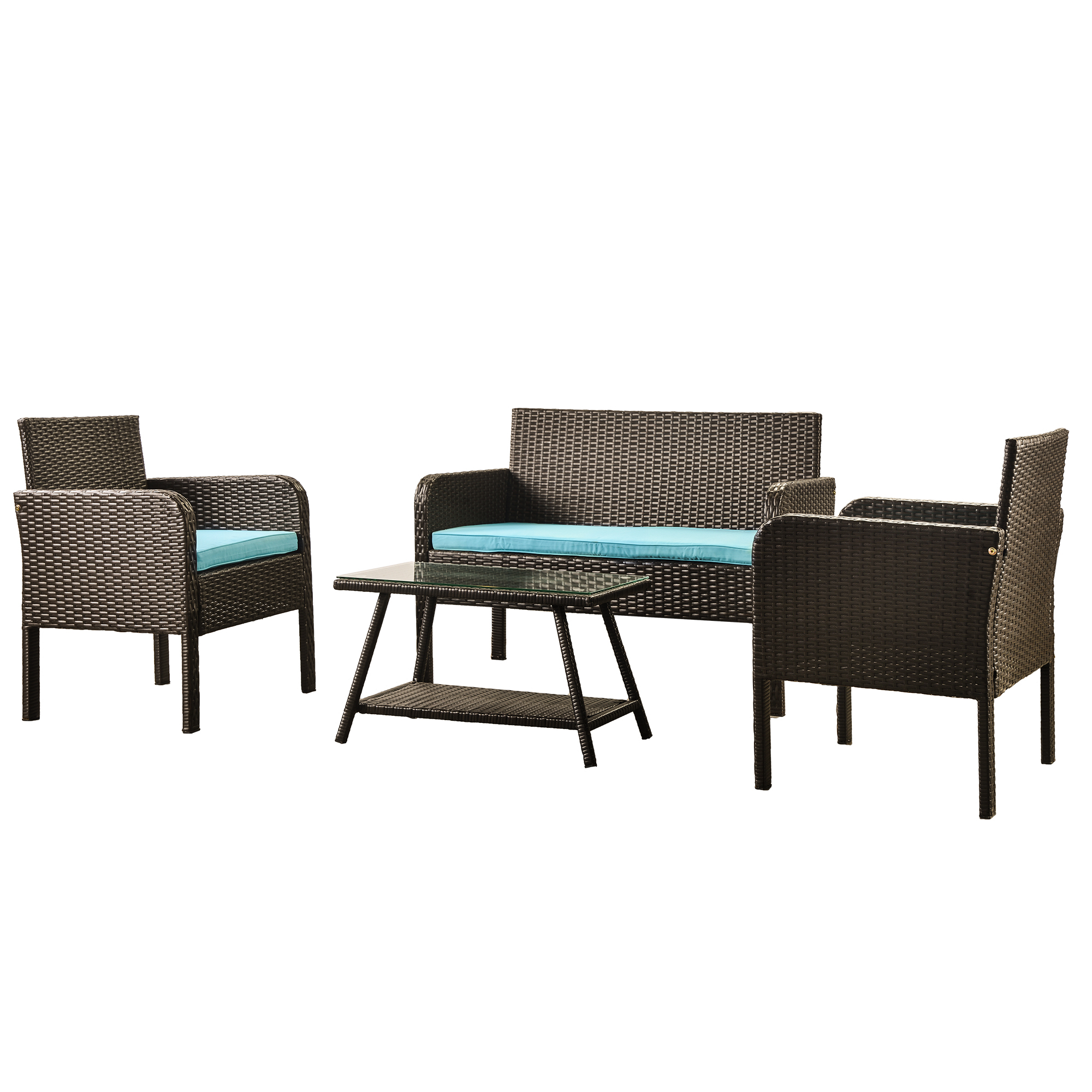 4 Piece Rattan Sofa Seating Group with Cushions, Outdoor Rattan sofa