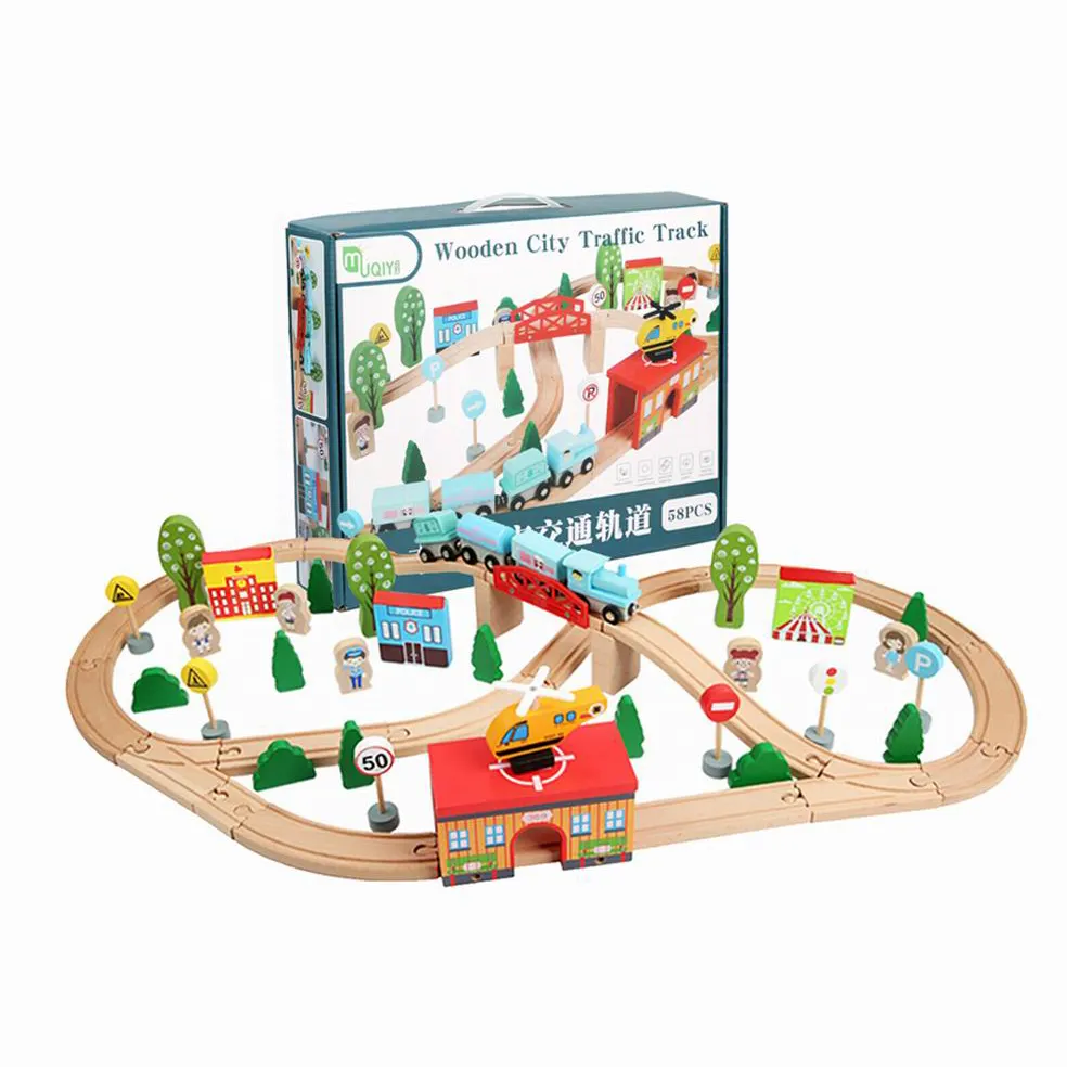 Personalizzato finta gioca legno baby track ferrovia giocattolo slot car bambini per bambini set di binari in legno giocattoli