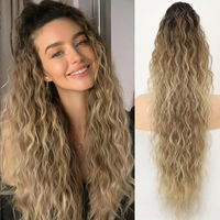 Vente en gros usine : Petite extension de queue de cheval synthétique réglable de 30 pouces avec cordon de serrage, style Water Wave French Curl, pour usage quotidien et fêtes