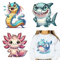 Autocollants pour enfant, stickers, poisson, pieuvre, animal sous-marin mignon, lavable, à repasser sur DTF, transfert de chaleur, 15cm, 5,9 pouces