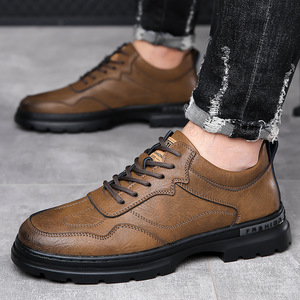 Zapatos Casuales de Cuero Negro para Hombre, Transpirables, Antideslizantes, Estilo Deportivo, con Costuras y Borlas, Cierre con Cordones de Color Sólido - Product Image 4