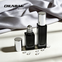 Flacon à bille en verre transparent de 5 ml, 6 ml, 15 ml, 10 ml, avec étiquettes carrées noires, pour huile essentielle ou attar, avec bouchon doré