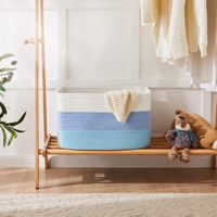 Panier de rangement tissé en corde de coton naturel Forme rectangulaire pour couverture d'oreiller de jouets-Matériau en tissu