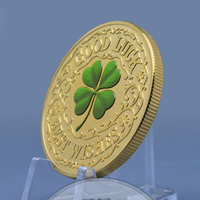 Pièce de Monnaie Porte-Bonheur Trèfle à Quatre Feuilles Personnalisée, Charme Porte-Bonheur Plaqué Or, Pièce Souvenir Gravée en 3D, Logo Personnalisé, Cadeau en Gros