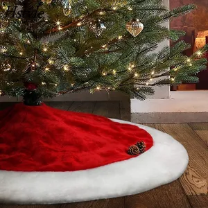 Christmas Tree Skirt 48 Large Velvet Red White Tree Skirt for Decorations for Party and Holiday Washable SD1016