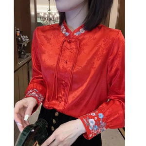 White Embroidered Long Sleeve Women's Top Chinese Knot Button Zen Style Tang Suit Modified Hanfu Blouse Soft Fabric Spring - Product Image 2