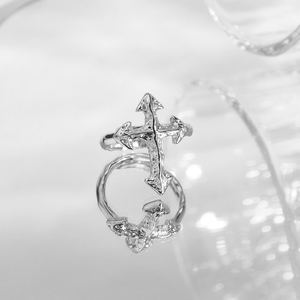 크리스 April 925 스털링 실버 젠더리스 크로스 무거운 인장 오픈 핑거 링 - Product Image 6