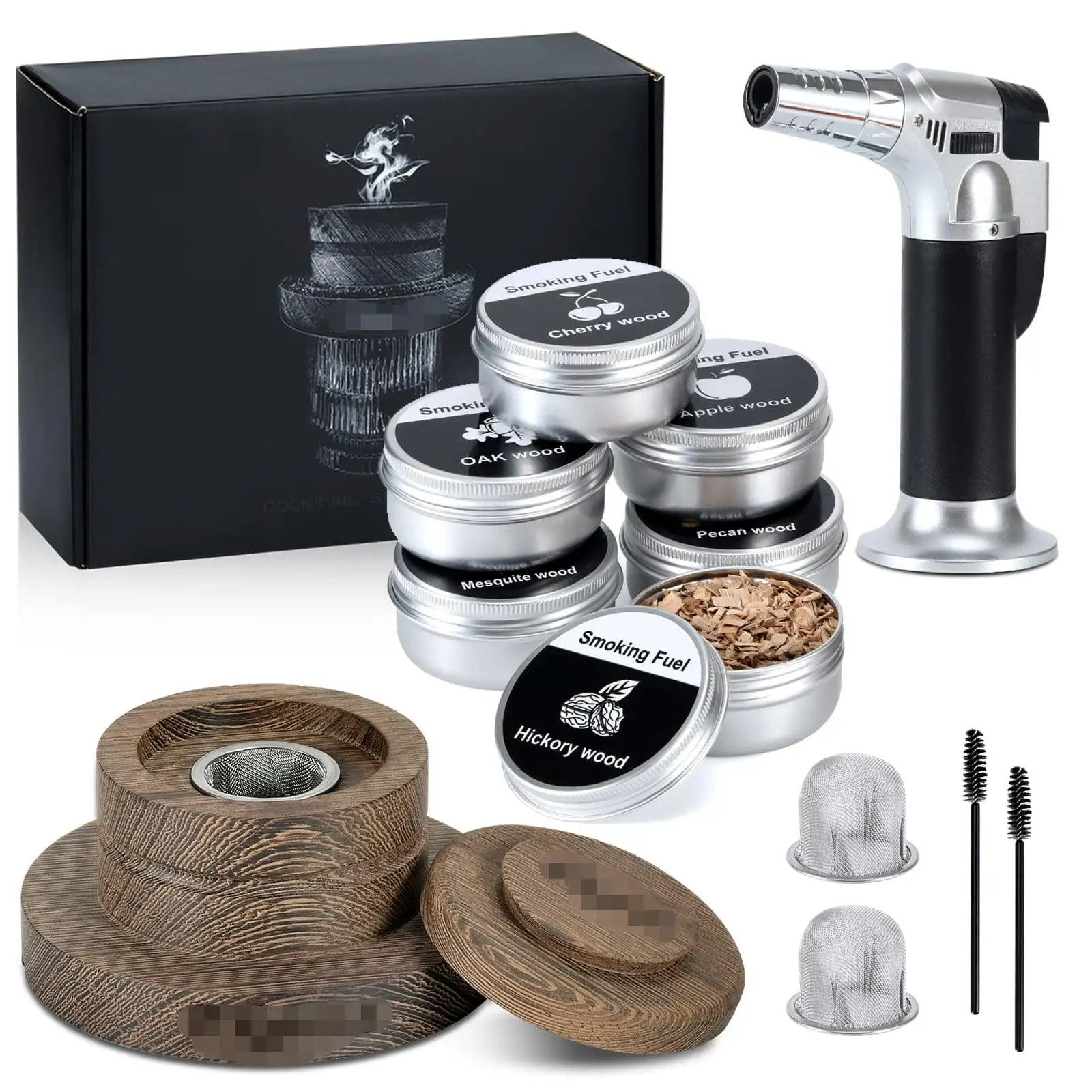 14pcs Amazon Toop Sale Smoking Spirits Cocktail Smoker Kit with torch Six flavored wood chips infusing cocktail Whiskey Gift Box