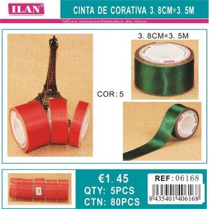 ริบบิ้นตกแต่งอิลน์ 3.8 ซม. X 3.5 ม. สีเขียว สำหรับงานประดิษฐ์และห่อของขวัญ - Product Image 1