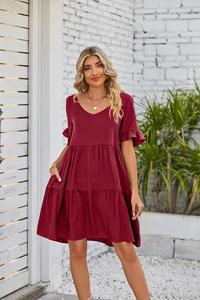 Nouveau femmes été élégant robe décontracté col en v <span class=keywords><strong>Dolly</strong></span> robe avec trois couches volants en mousseline de soie tissu lavable taille naturelle - Product Image 4