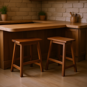 Tabourets de cuisine et de salle à manger en noyer, hauteur comptoir, style rustique campagnard, lot de 2, tabourets rectangulaires en bois pour petits espaces - Product Image 2