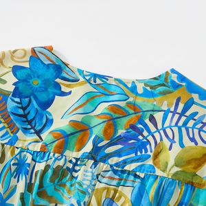 เดรสผ้าฝ้ายพิมพ์ลายดิจิทัลแบบใหม่สำหรับผู้หญิง สไตล์ฤดูร้อน เป็นมิตรกับสิ่งแวดล้อม แขนสั้น คอวี ดีไซน์หรูหรา เหมาะสำหรับใส่ในชีวิตประจำวัน - Product Image 1