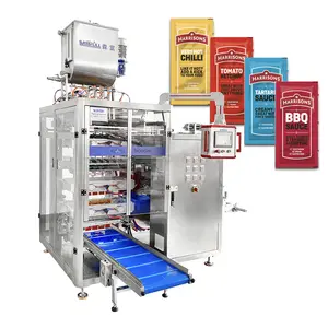 Automatic 6 lane 8 lane multiple straw tartare sauce filling machine 4 side sealing sachet hot sauce packing machine