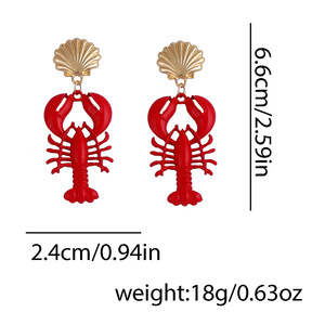 Pendientes de verano Ocean Leisure Vacation Style Marine Life Series Pintura roja Langosta Aleación Pendientes de Vieira para mujer - Product Image 2