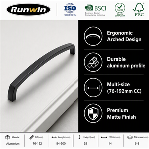 Gagang Laci Lengkung Modern Warna Hitam Doff dari Aluminium Alloy untuk Lemari Dapur, Pabrik OEM, Anti Karat, Tahan Lama, Gagang Furnitur - Product Image 3