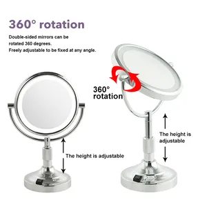 SADHANA Service personnalisé chrome blanc 3 couleurs éclairage chambre 360 maquillage miroir de bureau clair double face