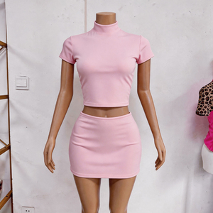 Ensemble deux pièces pour femme en coton et élasthanne, respirant et doux, avec <span class=keywords><strong>t</strong></span>-<span class=keywords><strong>shirt</strong></span> à manches courtes et mini-jupe-short, idéal pour les loisirs quotidiens, personnalisable avec logo - Product Image 2