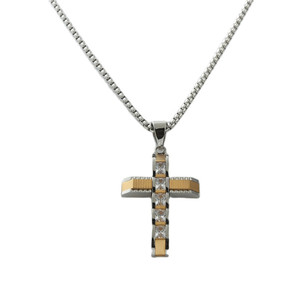 Stainless Steel <b>Cross</b> Pendant With Crystal Inlay For Men Fashion Necklace Gift - Product Image 4