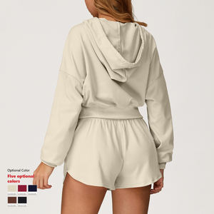 Sudaderas <span class=keywords><strong>con</strong></span> capucha de algodón para mujer <span class=keywords><strong>con</strong></span> cordón cómodo y parte superior recortada <span class=keywords><strong>con</strong></span> cremallera y diseño de otoño para exteriores de otoño de 2017 - Product Image 3