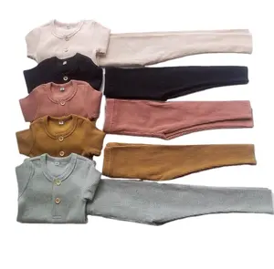 Nieuwe Mode Kinderen Kleding Meisjes Jongens Kinderen Pyjama Sets Voor Baby Geribbelde Met Broek Zachte Lange Mouwen Lente Herfst Winter jongen