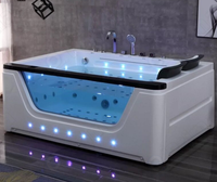 Baignoire de massage à remous moderne de luxe pour 2 personnes avec fenêtre en verre, spa intelligent en acrylique avec lumière LED