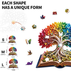 Puzzle en bois en forme de livre Arbre de Vie Papillon Arc-en-ciel, jouet anti-stress pour adultes, décoration d'intérieur, cadeau d'anniversaire, vente en gros, sans BPA - Product Image 1