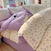 Parure de lit en microfibre lavée à imprimé animaux de dessin animé, 100 % polyester, anti-boulochage, tissée, avec drap-housse et drap plat