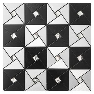 Black and <strong>White</strong> Mixed Metal Texture Aluminium Self Adhesive Mosaic <strong>Stick</strong> <strong>on</strong> <strong>Tiles</strong> for Kitchen Backsplash - Product Image 1
