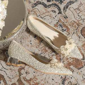 Zapatos de tacón alto de alta calidad para boda, zapatos formales de tacón fino con pedrería para novia, zapatos de mujer con punta poco profunda. - Product Image 3