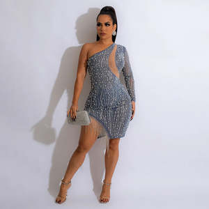 Vestido de lujo con diamantes de imitación para mujer, Vestido corto de noche, con una mano - Product Image 5