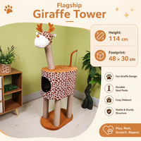 En gros, Arbre à chat multi-niveaux en bois en forme de girafe, style dessin animé, avec poteaux en sisal, mobilier pour animaux de compagnie