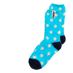 Fuzzy Crew <b>Socks</b> <b>Women</b> Light Blue <b>White</b> Dot Print Thermo Knitted Thick Winter Comfortable Daily Wear - Product Image 6