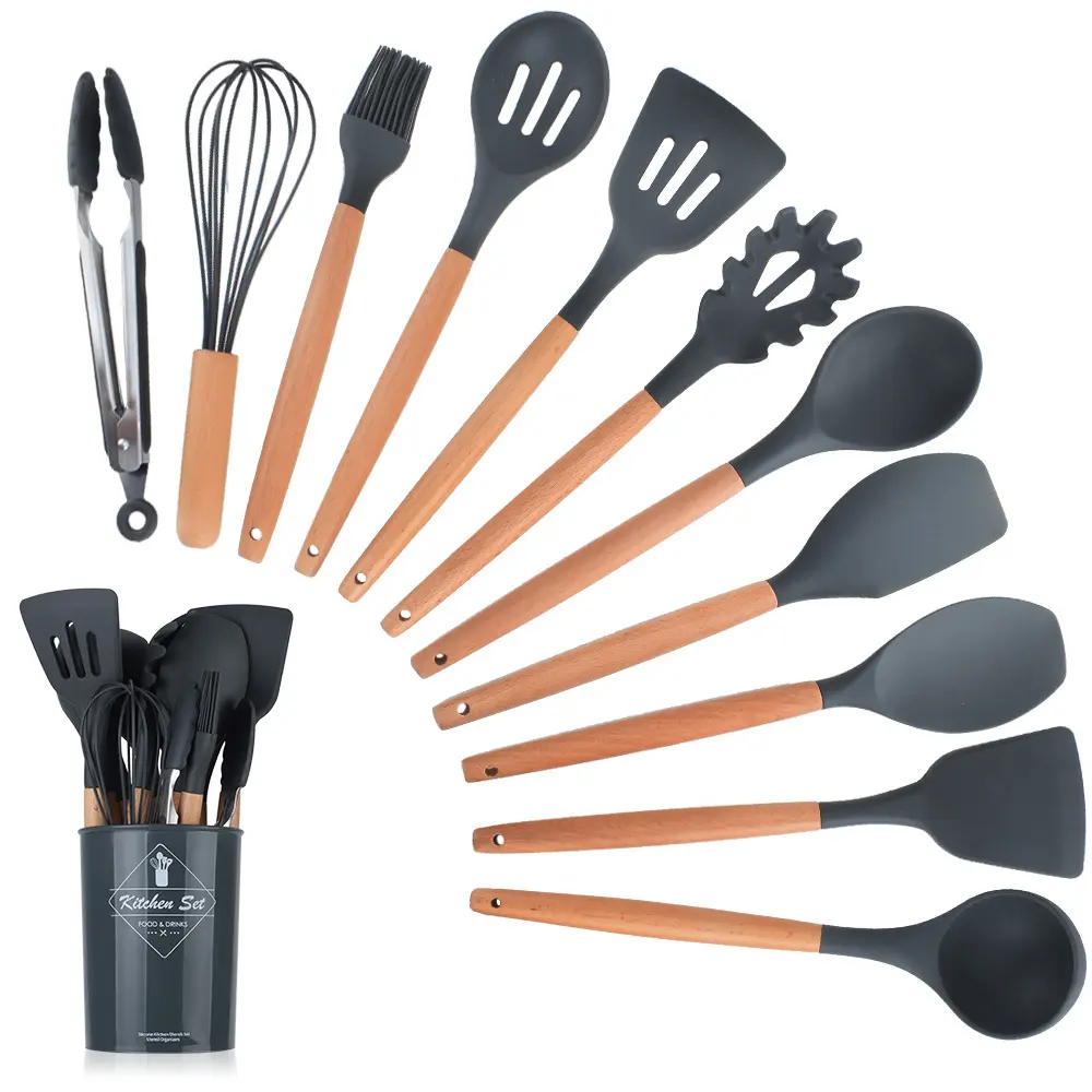 Utensílios de cozinha de silicone, utensílios de cozinha resistentes ao calor em 12 peças, aparelhos e utensílios