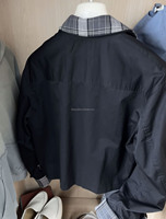 Veste bomber unisexe en coton bleu marine à col superposé 100% authentique, veste à col superposé pour femmes, veste à col superposé pour hommes
