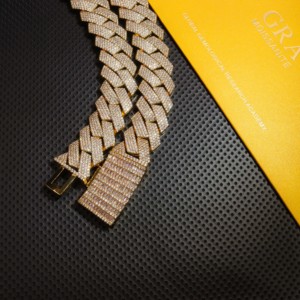 <span class=keywords><strong>Collier</strong></span> chaîne maille cubaine Miami sertie de moissanite VVS couleur D avec certificat GRA, épaisseur 20 mm, plaqué or - Product Image 6