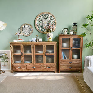 American Style Rustic Chunky Plank Recycled Pine <b>Wooden</b> Free-standing Living Room <b>Storage</b> <b>Cabinets</b> with 2 Drawers Home Furniture - Product Image 5