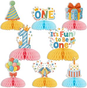 IT Centrotavola a nido d'ape per il primo compleanno, decorazione a tema 'Fun to Be One', 8 pezzi, centrotavola da tavolo, facile da montare - Product Image 1