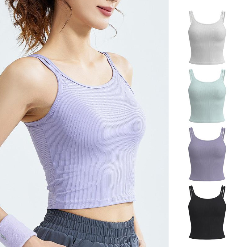 Source Factory Wholesale Running Yoga Sports Vest Women's tank Top, Sleeveless Exercise U-shaped Back Sports Tennis Shirt