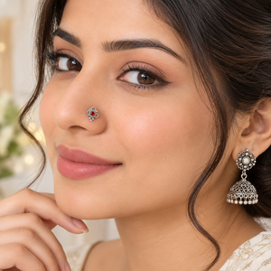 Indian Mores 925 <b>Sterling</b> <b>Silver</b> Round Garnet <b>Nose</b> Stud Premium Cup Setting Indian Jewelry <b>Nose</b> Pin for Women Girls - Product Image 4