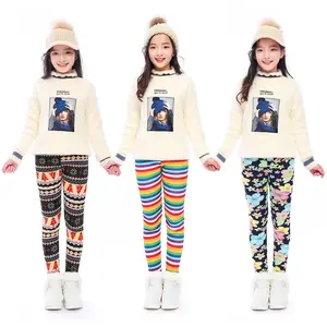 Calças das meninas das crianças do velo grosso inverno quente impressão leggings 2-12 anos meia-calça/calças justas S0416