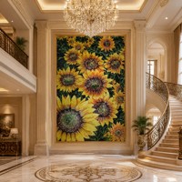 Desain Seni Mural Ubin Mosaik Bunga Matahari Kuning yang Dapat Disesuaikan untuk Ruang Tamu atau Hotel OEM Dekorasi Dinding Latar Belakang