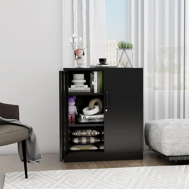 Modern Black Lockable Steel Storage Cabinet with 2 Doors Small Metal File Cabinet for Home Office School or Hotel Gym