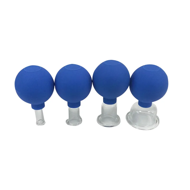 4-delige Glazen Gezichtsmassage Cupping Set Met Vacuümrubberen Bekers In Blauw Roze Groen