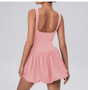 Gaun Olahraga Anti Tembus Pandang Wanita Warna Solid Tali Tank Model Bubble untuk Lari, Menari, Tenis, Bulu Tangkis - Product Image 3