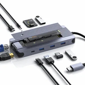 热卖12端口usb 3.0 2.0 Type-C坞站，带4K @ 360Hz HDMI、1gbps以太网、SD/tf卡插槽读卡器3.0 usb c集线器