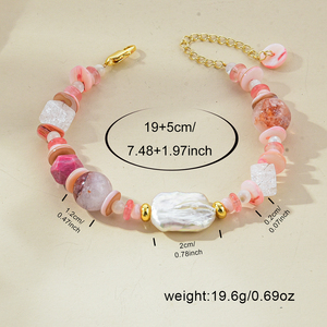 ชุดเครื่องประดับแฟชั่นสไตล์โบฮีเมียนสำหรับผู้หญิงช่วงฤดูร้อน ประดับด้วยโรโดโครไซต์และโรสควอตซ์ ประกอบด้วยสร้อยคอ/ต่างหู/กำไลข้อมือ เหมาะสำหรับงานปาร์ตี้ริมชายหาด - Product Image 4