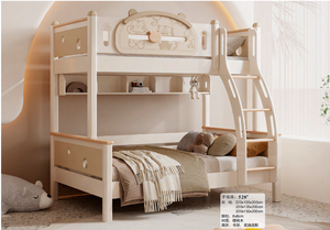 Lit double convertible en bois massif de luxe, blanc, meubles pour enfants, anti-chute, confortable, durable, chambre à coucher - Product Image 2