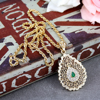 Collier ras du cou marocain en métal arabesque, longue chaîne avec pendentif en strass, collier creux en cristal pour femme - Grande Vente